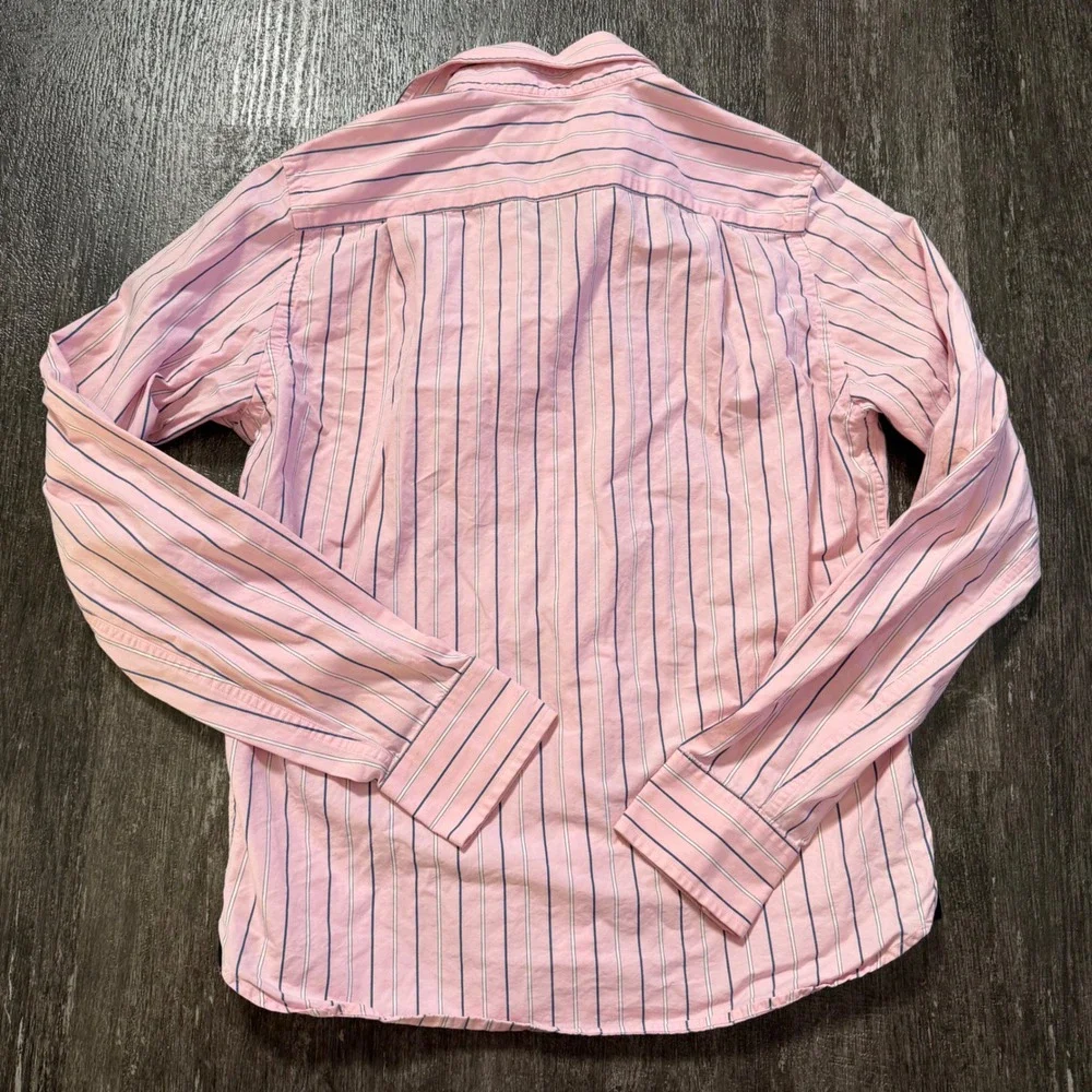 Abercrombie Button Down Boys XL Pink Striped Long Sleeve Moose Logo Poplin Shirt